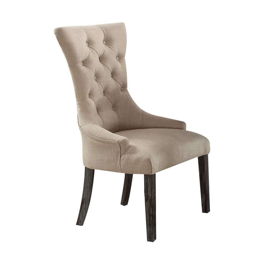 Set of Two 28" Beige and Dark Brown Linen Tufted Parsons Chair  Warm Home View