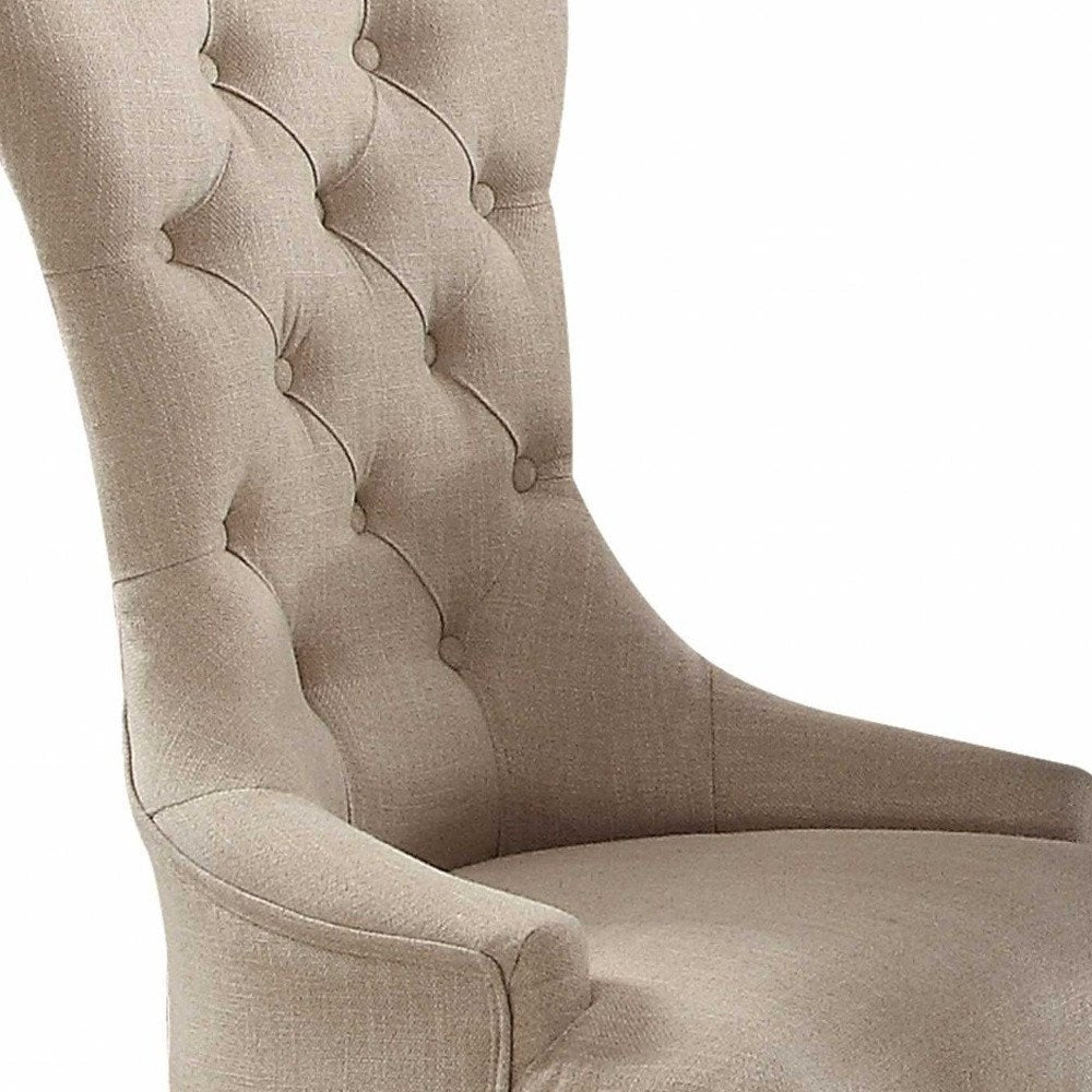 Set of Two 28" Beige and Dark Brown Linen Tufted Parsons Chair  Warm Home View