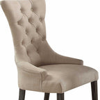 Set of Two 28" Beige and Dark Brown Linen Tufted Parsons Chair  Warm Home View