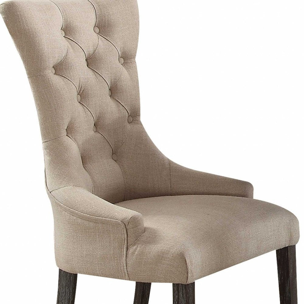 Set of Two 28" Beige and Dark Brown Linen Tufted Parsons Chair  Warm Home View