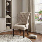 Set of Two 28" Beige and Dark Brown Linen Tufted Parsons Chair  Warm Home View