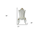Set of Two 27" Beige and White Faux Leather Damask Side Chair  Warm Home View