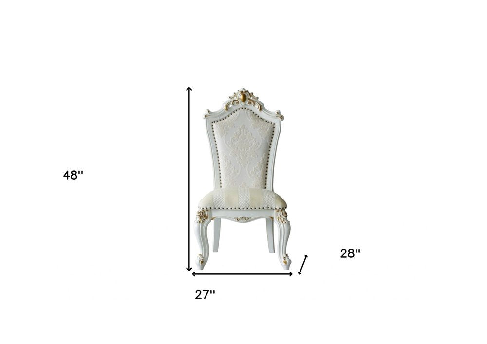 Set of Two 27" Beige and White Faux Leather Damask Side Chair  Warm Home View