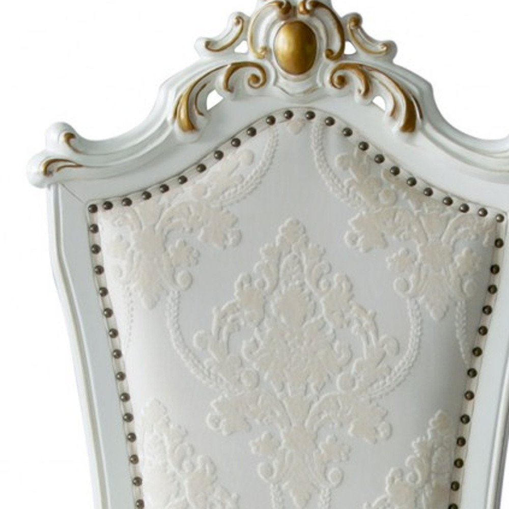 Set of Two 27" Beige and White Faux Leather Damask Side Chair  Warm Home View