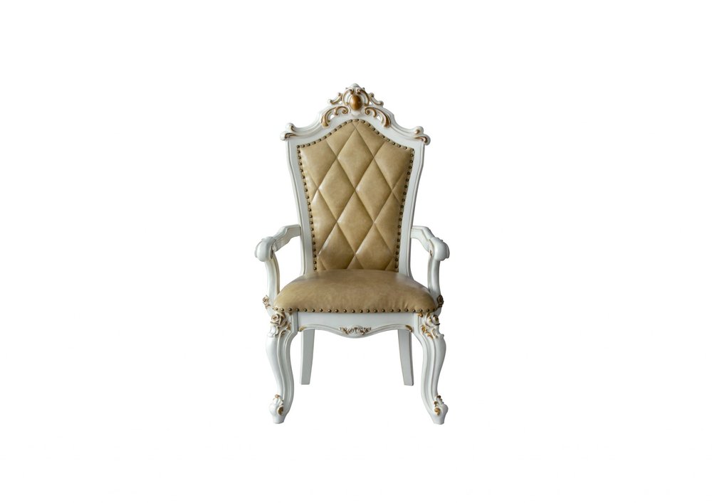 Set of Two 27" Brown and White Faux Leather Tufted Side Chair  Warm Home View