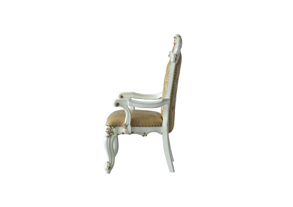 Set of Two 27" Brown and White Faux Leather Tufted Side Chair  Warm Home View