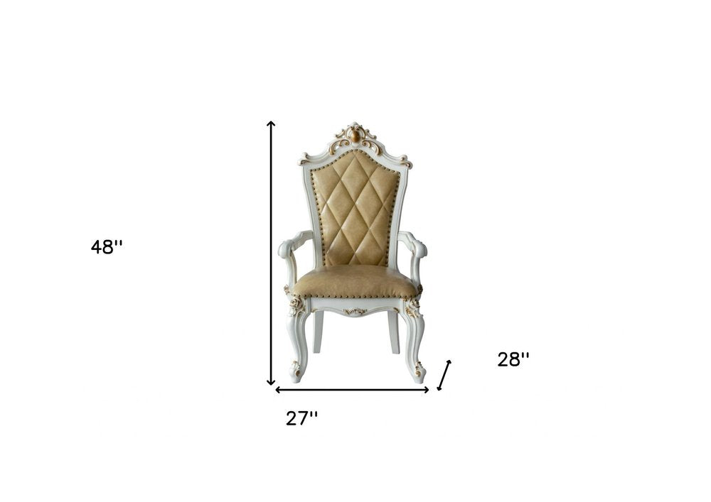 Set of Two 27" Brown and White Faux Leather Tufted Side Chair  Warm Home View