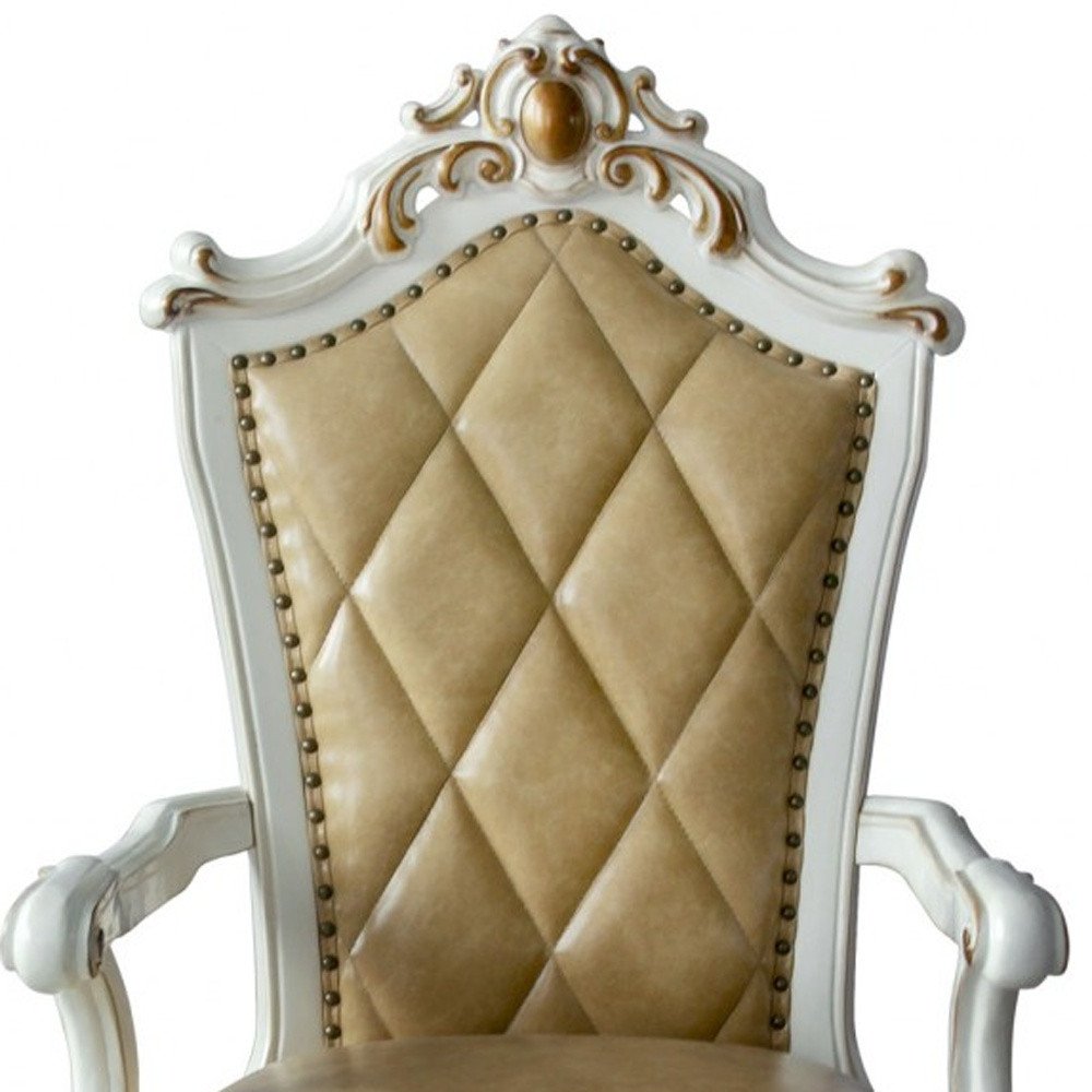 Set of Two 27" Brown and White Faux Leather Tufted Side Chair  Warm Home View
