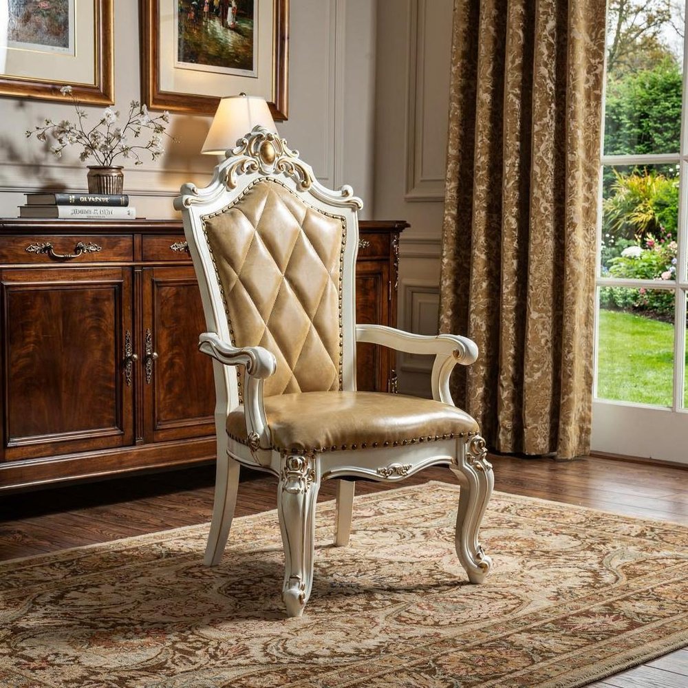 Set of Two 27" Brown and White Faux Leather Tufted Side Chair  Warm Home View