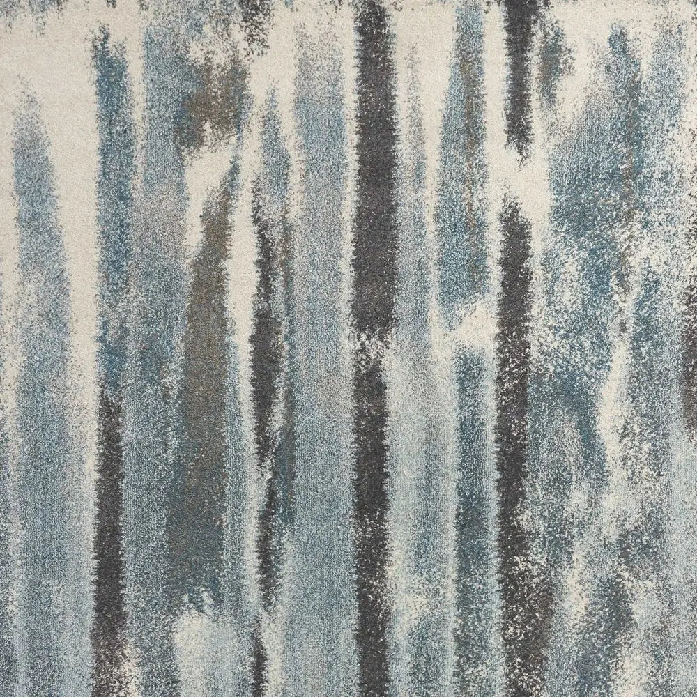 9' X 13' Teal Blue And White Abstract Area Rug  Warm Home View