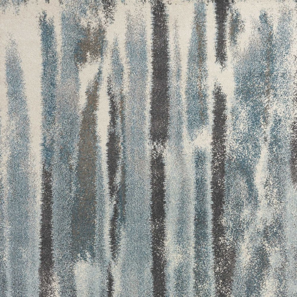 9' X 13' Teal Blue And White Abstract Area Rug  Warm Home View