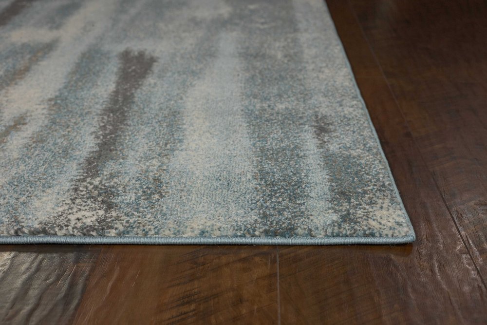 9' X 13' Teal Blue And White Abstract Area Rug  Warm Home View