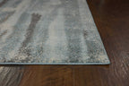 9' X 13' Teal Blue And White Abstract Area Rug  Warm Home View