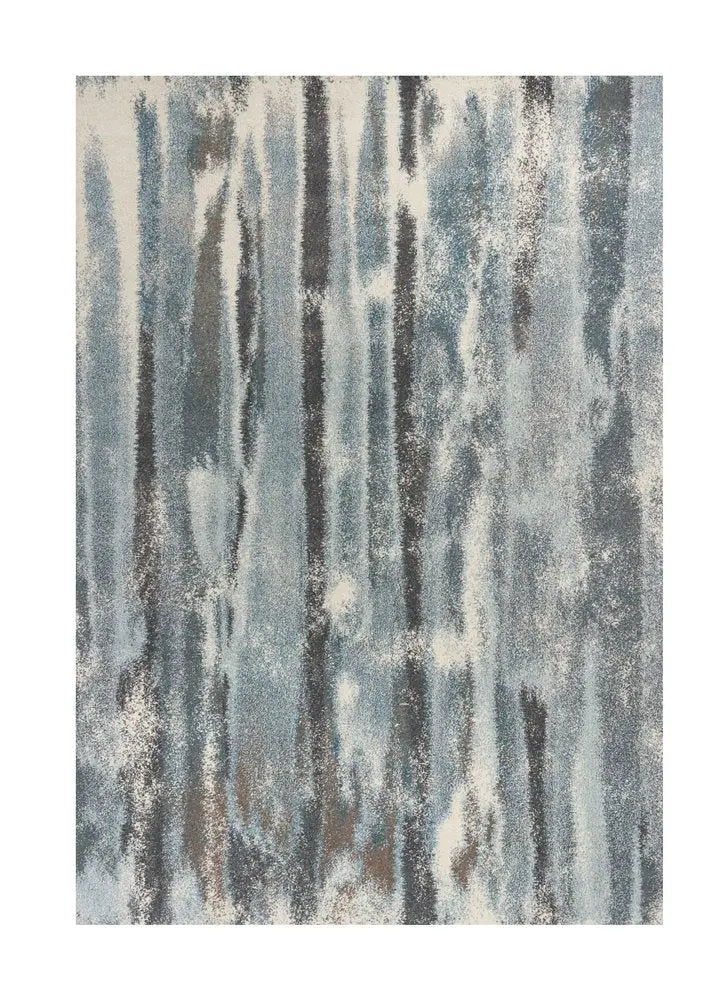 9' X 13' Teal Blue And White Abstract Area Rug  Warm Home View
