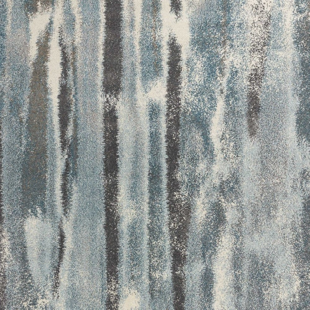 9' X 13' Teal Blue And White Abstract Area Rug  Warm Home View