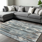 9' X 13' Teal Blue And White Abstract Area Rug  Warm Home View