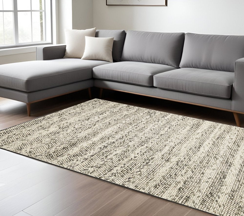 9' X 13' Wool Striped Hand Woven Area Rug  Warm Home View