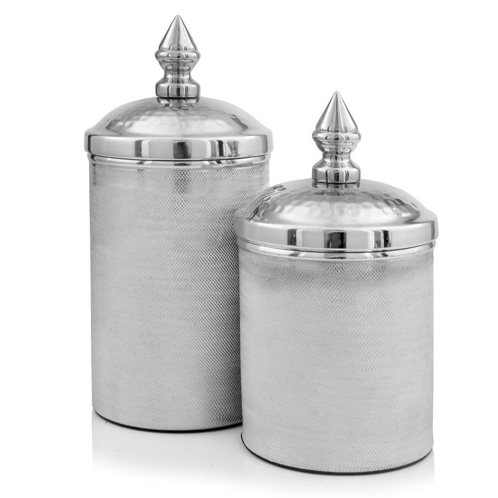 Set of Two Silver Aluminum Tweed Decorative Canisters  Warm Home View