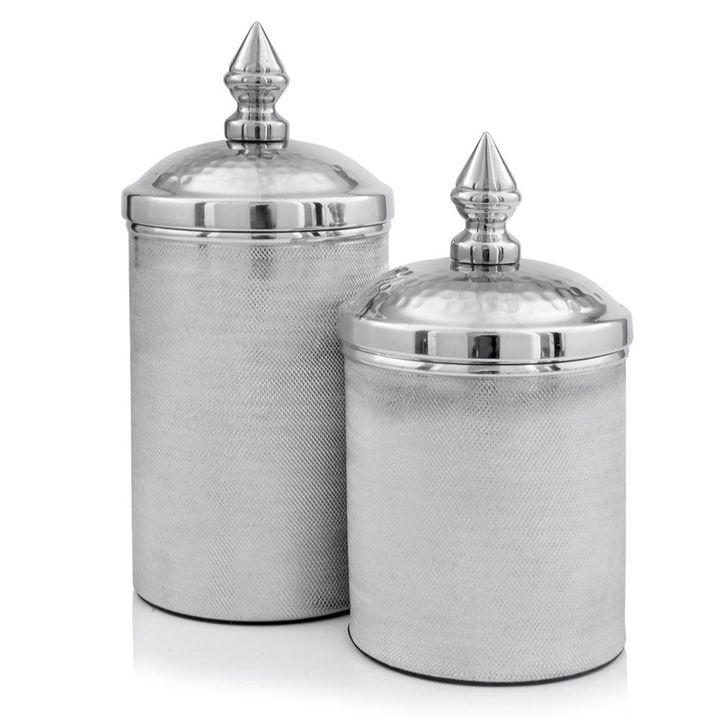 Set of Two Silver Aluminum Tweed Decorative Canisters  Warm Home View