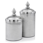 Set of Two Silver Aluminum Tweed Decorative Canisters  Warm Home View