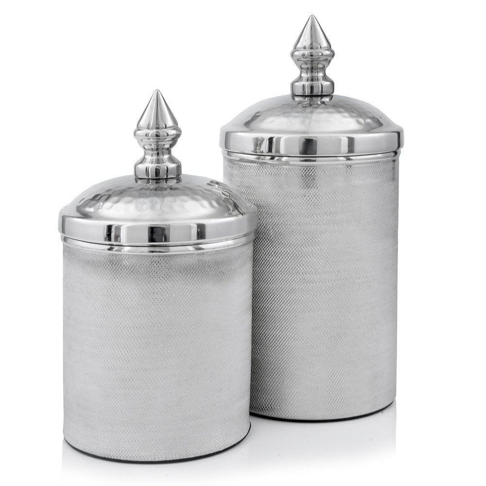 Set of Two Silver Aluminum Tweed Decorative Canisters  Warm Home View
