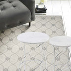Set of Two White and Silver Marble and Metal Round Pedestal End Tables  Warm Home View