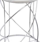 Set of Two White and Silver Marble and Metal Round Pedestal End Tables  Warm Home View