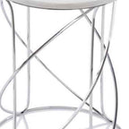 Set of Two White and Silver Marble and Metal Round Pedestal End Tables  Warm Home View