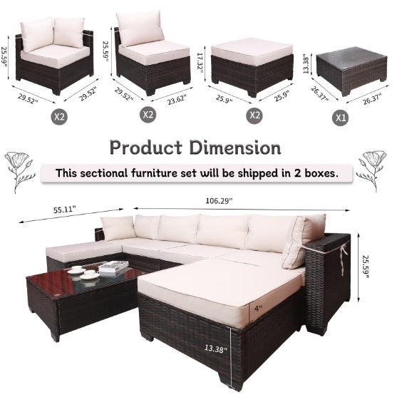 Outdoor Garden PE Rattan Sectional Sofa Set - 7-Piece, Beige  Warm Home View