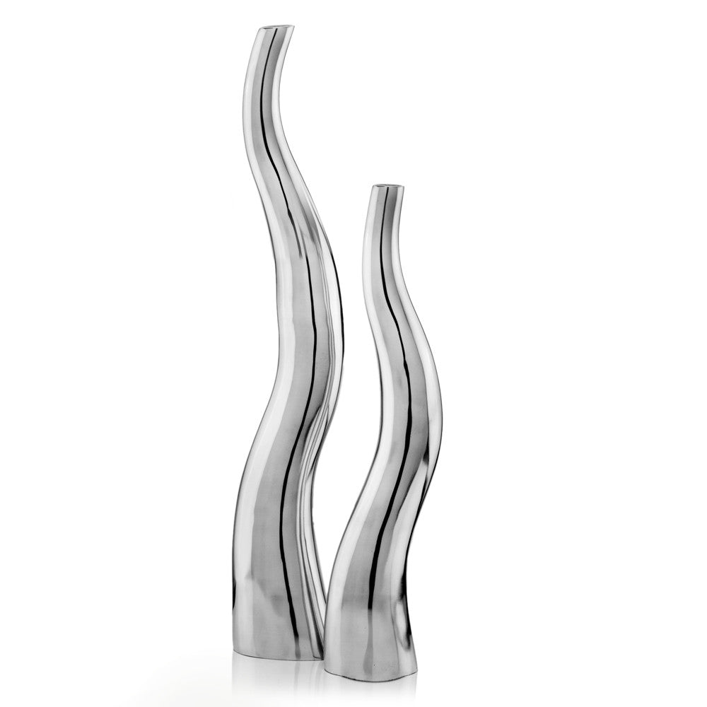 Set of Two Silver Aluminum Squiggly Vases  Warm Home View