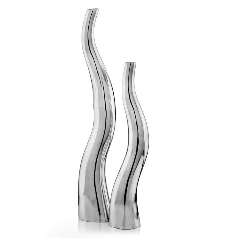 Set of Two Silver Aluminum Squiggly Vases  Warm Home View