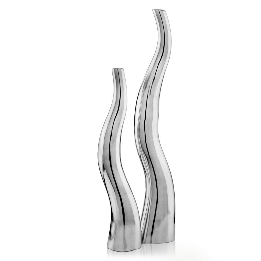 Set of Two Silver Aluminum Squiggly Vases  Warm Home View