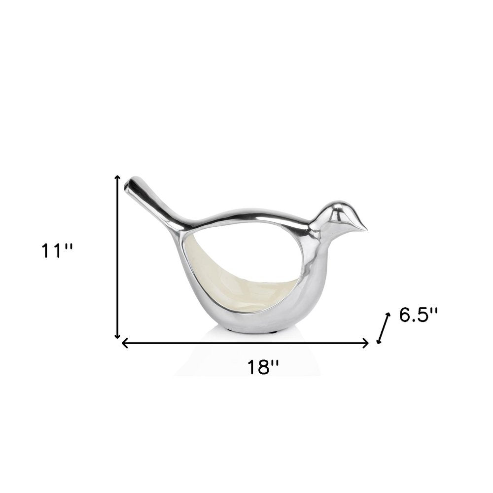 7" Silver Buffed Aluminum Bird Shaped Sculptural Bowl  Warm Home View