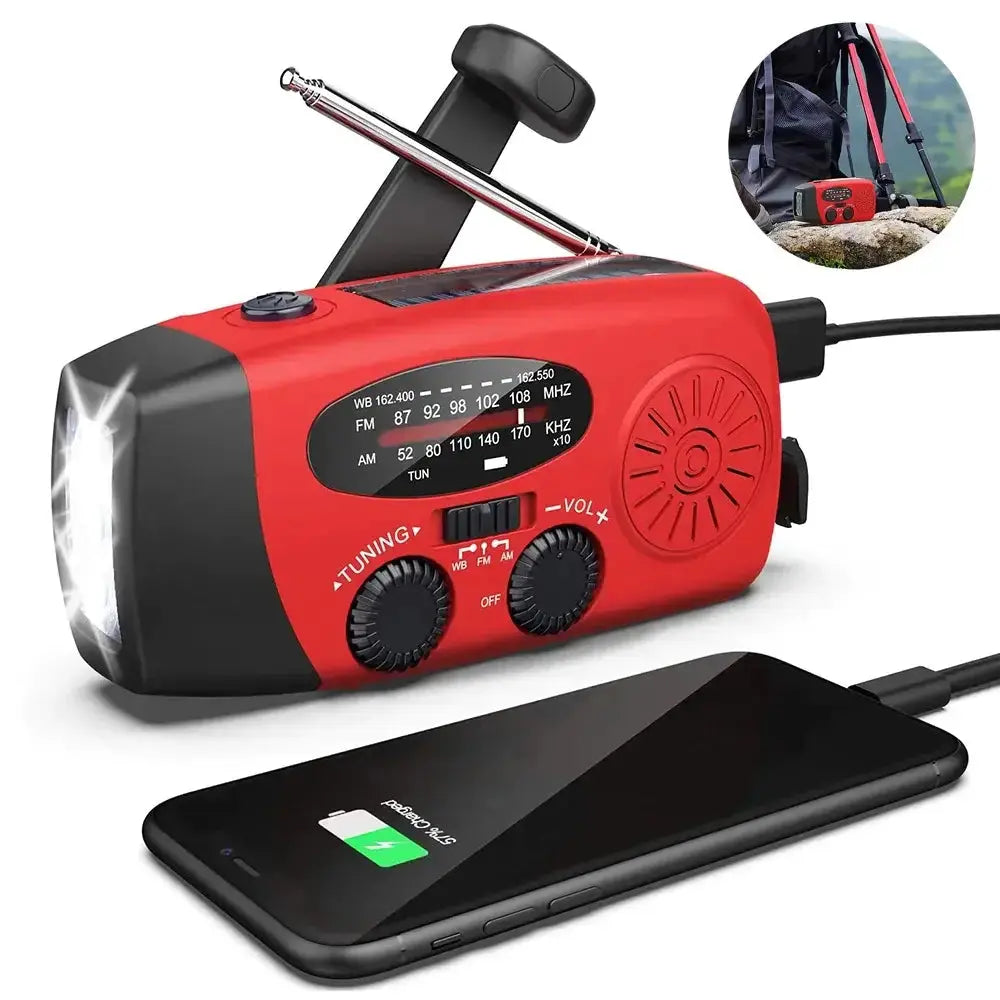 crank solar power bank with flashlight