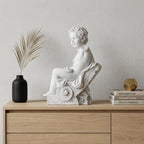 Vintage Look Off White Boy Sitting Statue  Warm Home View