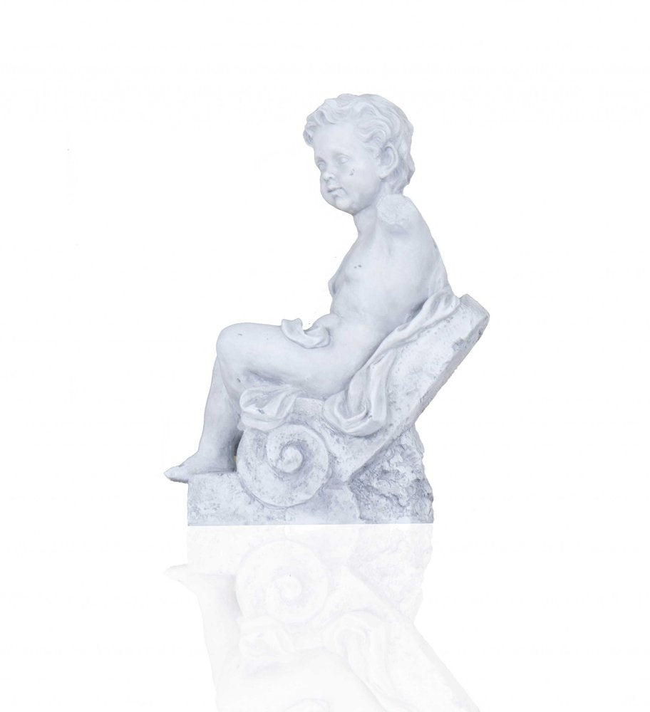 Vintage Look Off White Boy Sitting Statue  Warm Home View