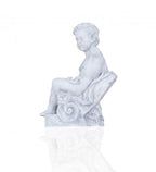 Vintage Look Off White Boy Sitting Statue  Warm Home View