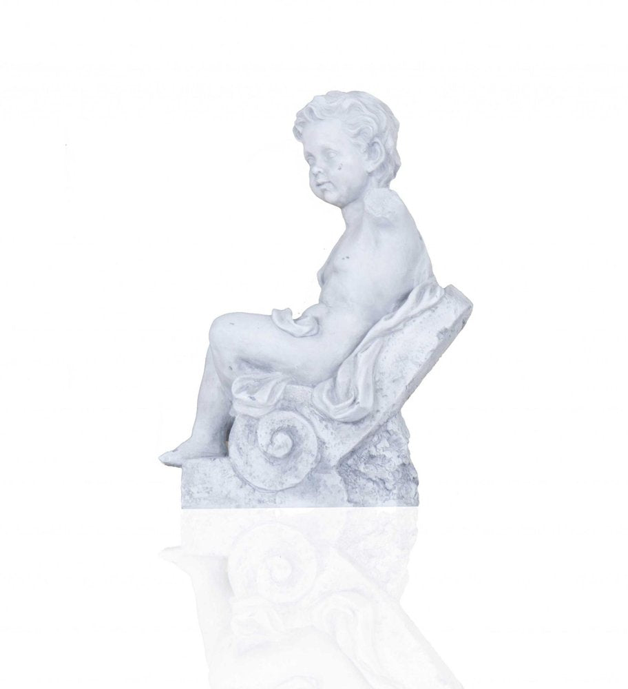 Vintage Look Off White Boy Sitting Statue  Warm Home View
