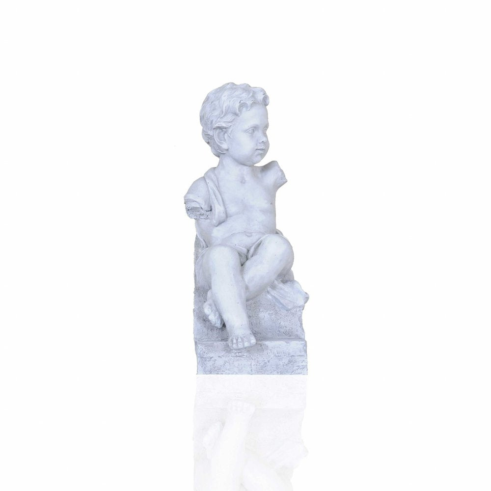 Vintage Look Off White Boy Sitting Statue  Warm Home View
