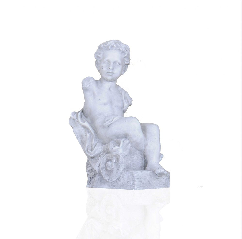 Vintage Look Off White Boy Sitting Statue  Warm Home View