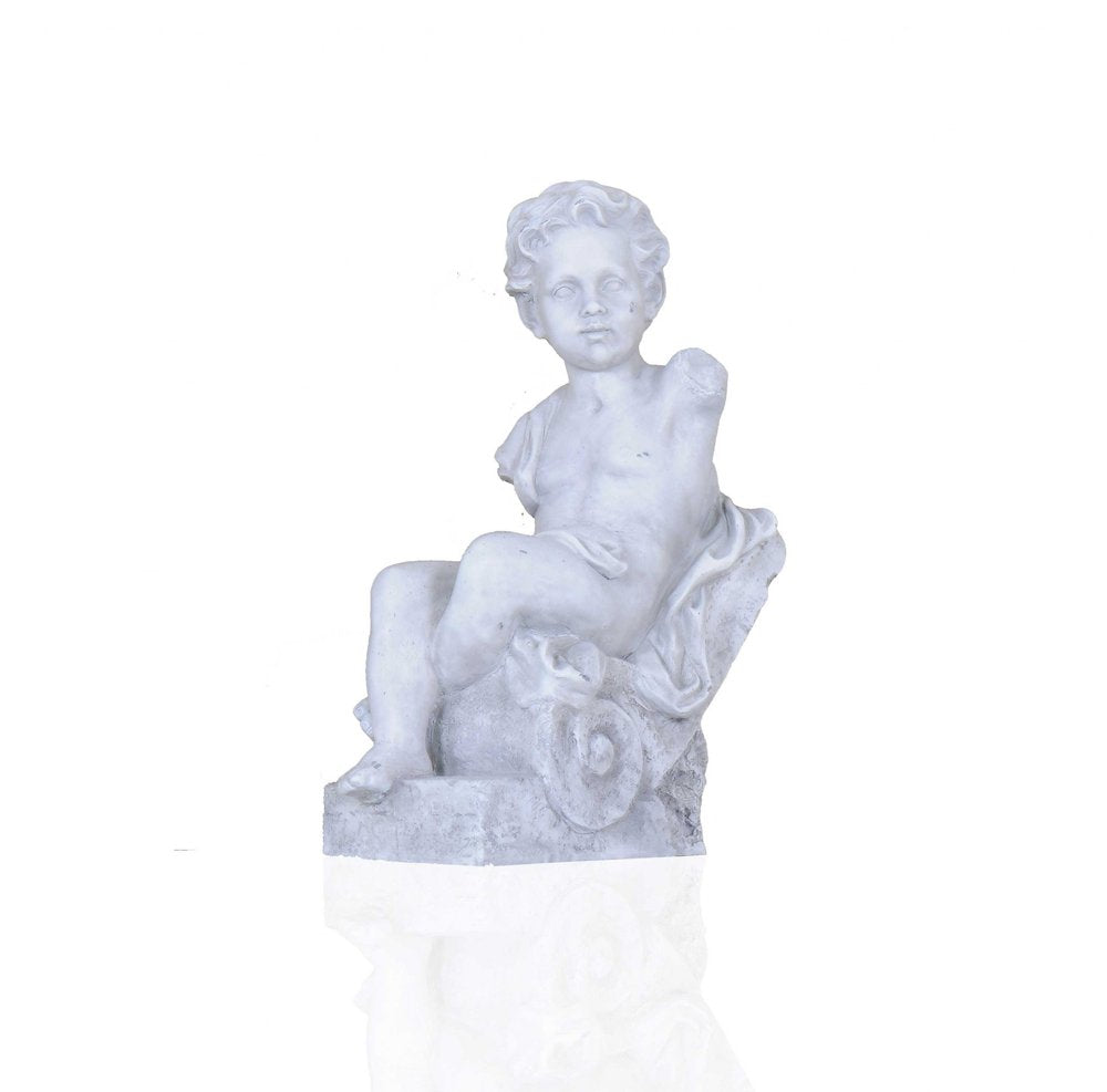 Vintage Look Off White Boy Sitting Statue  Warm Home View