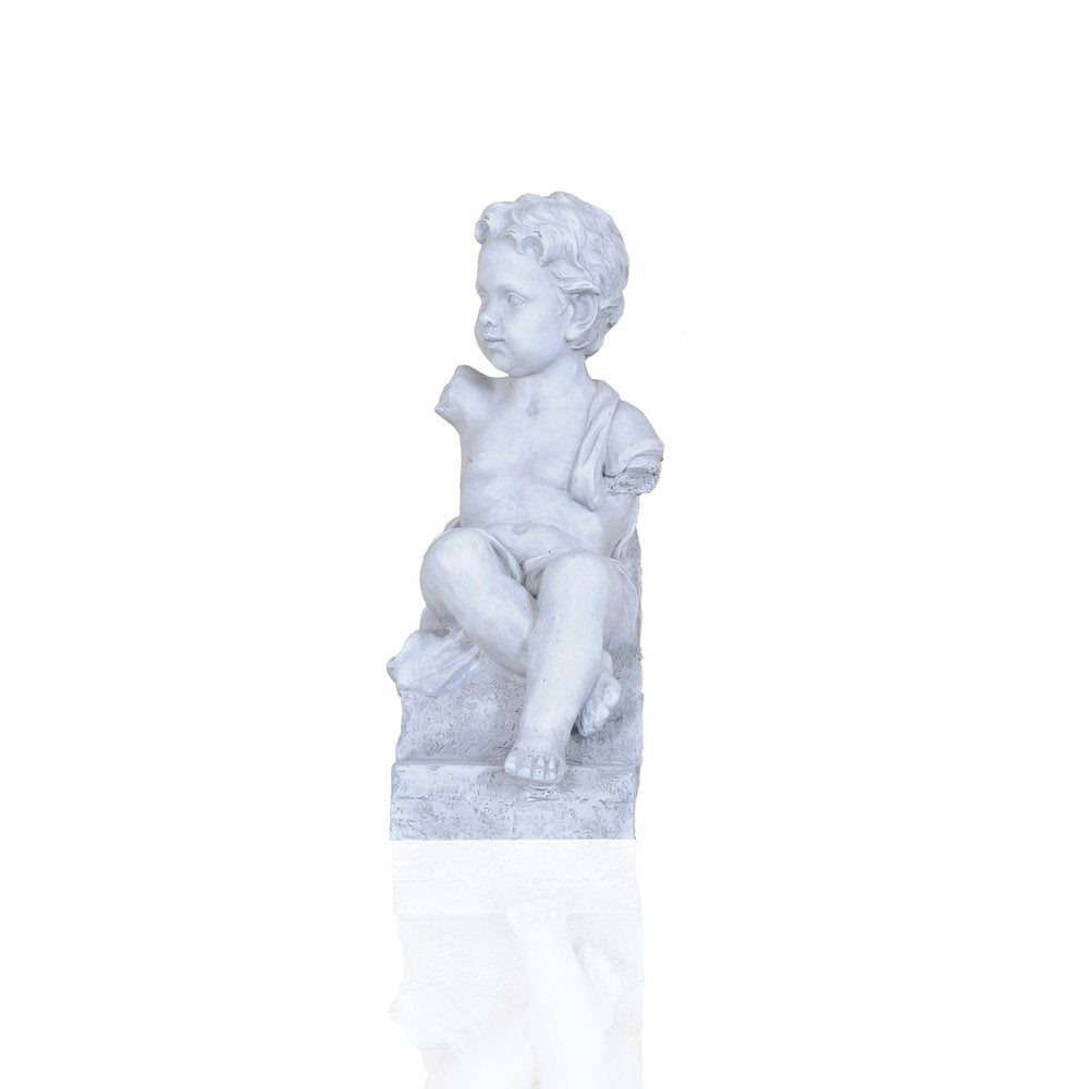 Vintage Look Off White Boy Sitting Statue  Warm Home View