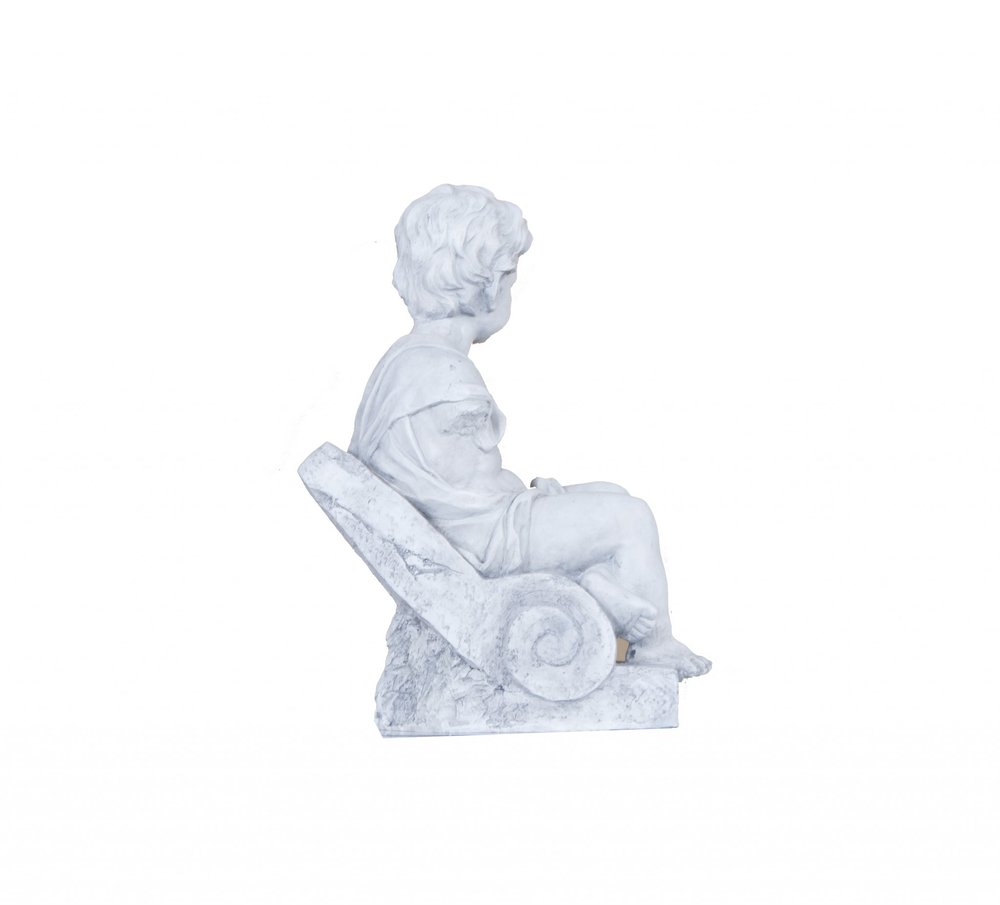 Vintage Look Off White Boy Sitting Statue  Warm Home View
