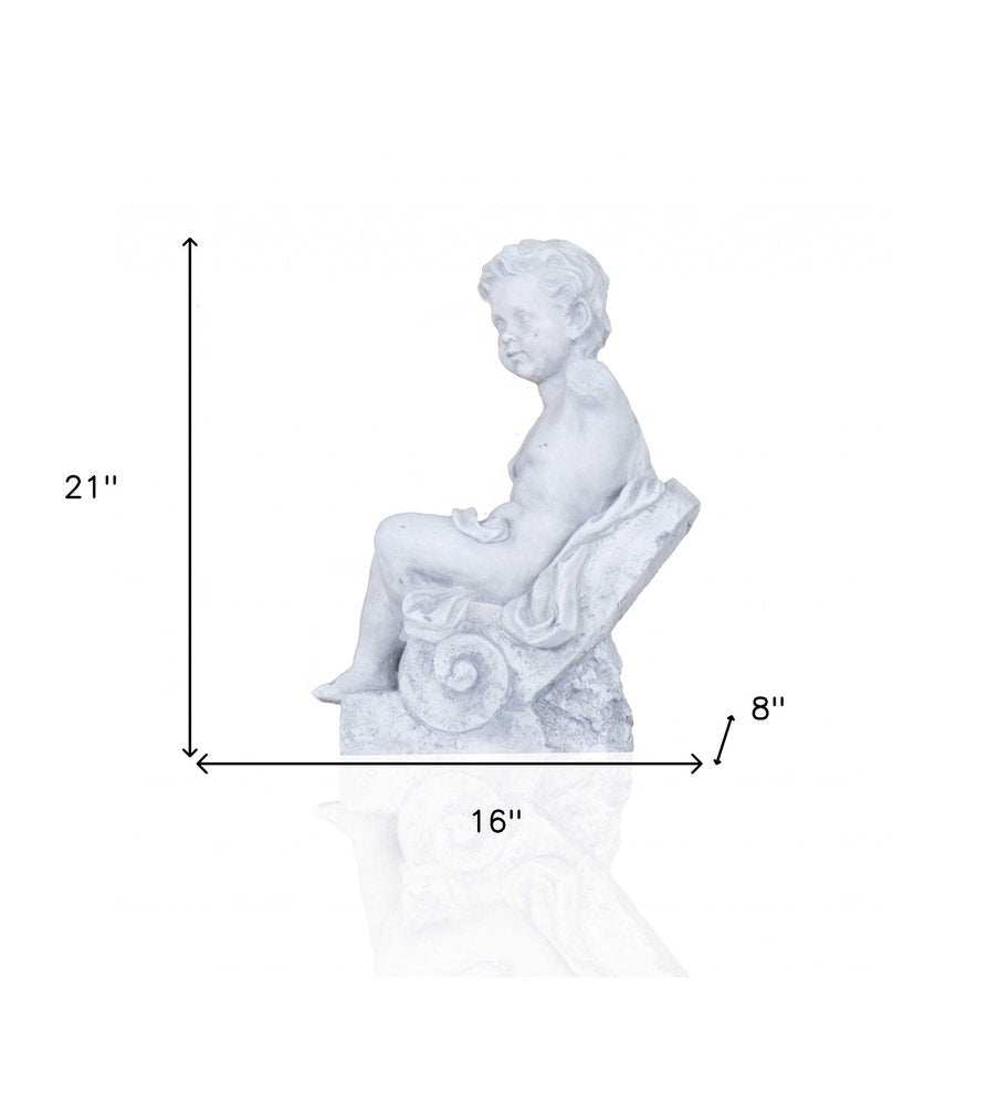 Vintage Look Off White Boy Sitting Statue  Warm Home View