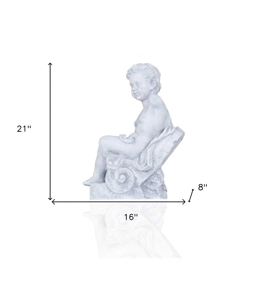 Vintage Look Off White Boy Sitting Statue  Warm Home View