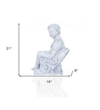 Vintage Look Off White Boy Sitting Statue  Warm Home View