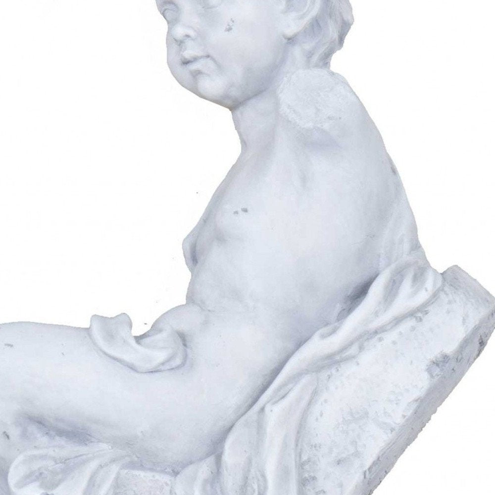 Vintage Look Off White Boy Sitting Statue  Warm Home View