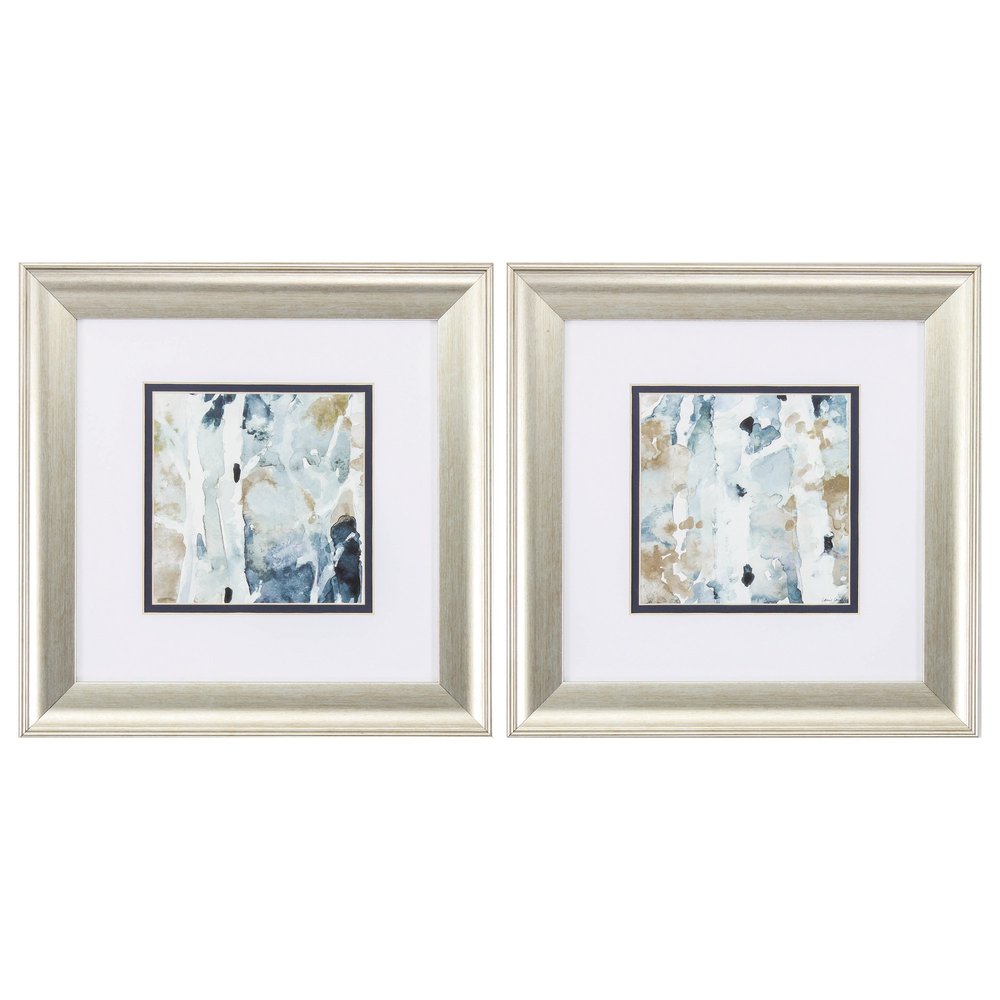 Set of Two Blue Watercolor Brushed Silver Framed Wall Art  Warm Home View