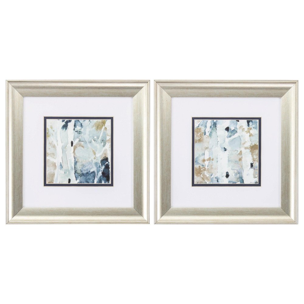 Set of Two Blue Watercolor Brushed Silver Framed Wall Art  Warm Home View