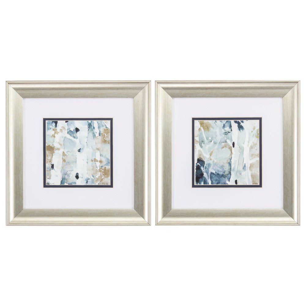 Set of Two Blue Watercolor Brushed Silver Framed Wall Art  Warm Home View
